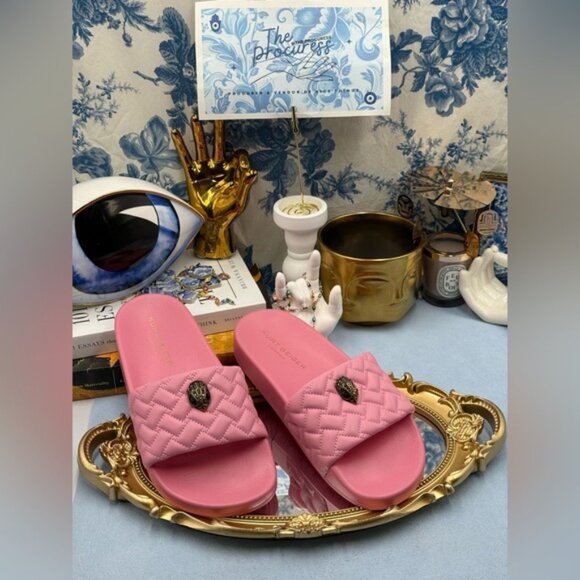 🆕 KURT GEIGER LONDON 🧿 NWOT Meena Eagle Quilted Slide, Pink - Sz 38 US 7.5 - Picture 2 of 14